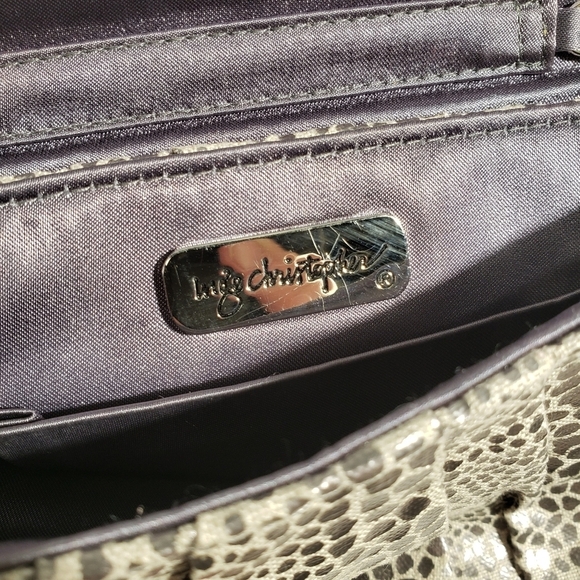 Inge Christopher Snakeskin Mini Clutch Chain Strap Pleated Grey Silver‎ - Picture 4 of 7